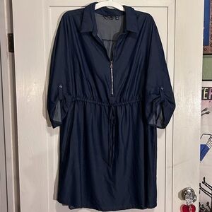 Mlle Gabrielle Chambray Soft Denim Blue Dress Plus size 3X zip front closure